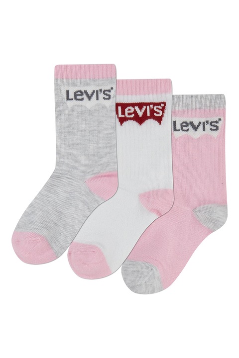 Levi's, Рипсени чорапи с лого - 3 чифта, Бял/Сив меланж, 23-27 EU