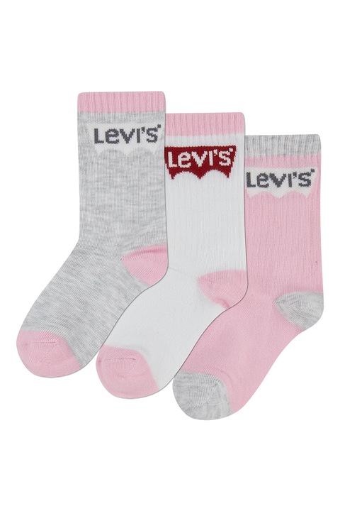 Levi's, Set de sosete cu striatii - 3 perechi, Alb/Gri melange/Roz