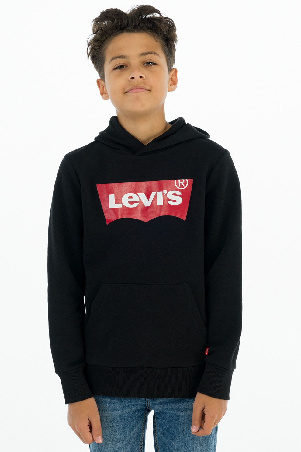 Levi's, Hanorac cu imprimeu logo si buzunar kangaroo, Negru, 140