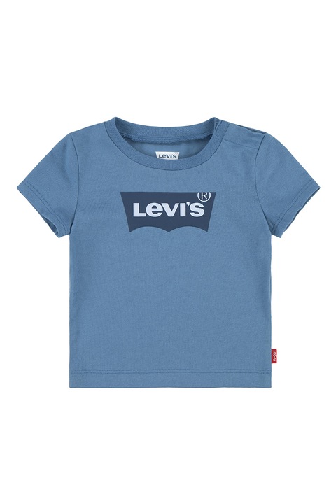 Levi's, Tricou cu decolteu la baza gatului si imprimeu logo, Albastru prafuit