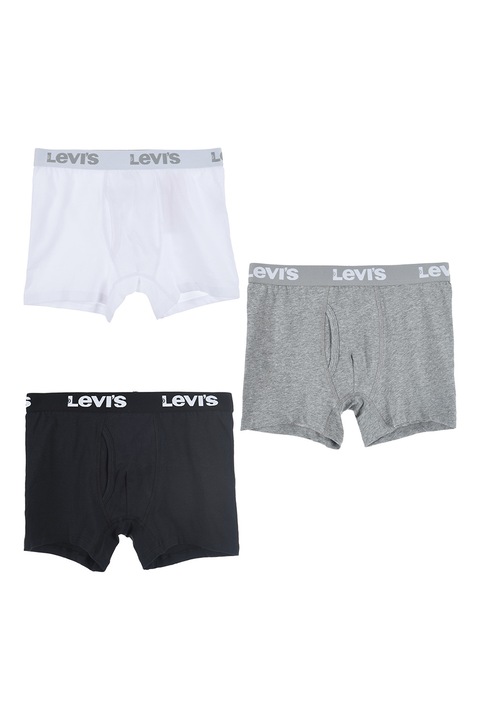 Levi's, Set de boxeri cu banda logo - 3 perechi, Alb/Gri melange/Bleumarin