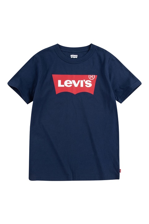 Levi's, Tricou cu decolteu la baza gatului si imprimeu logo, Rosu/Bleumarin