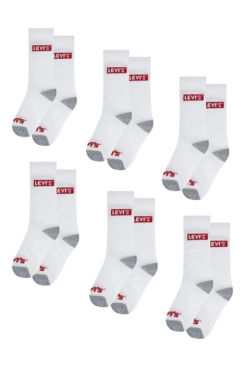 Levi's, Дълги чорапи с лого, 6 чифта, Бял/Сив меланж