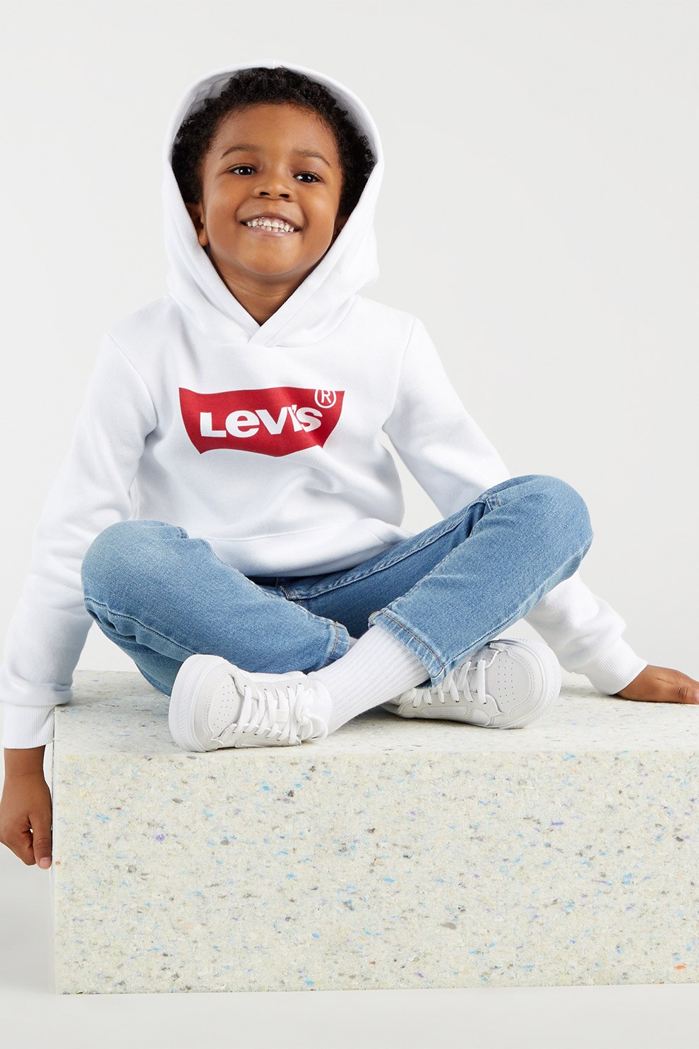 Levi's, Hanorac cu imprimeu logo si buzunar kangaroo, Rosu, Alb