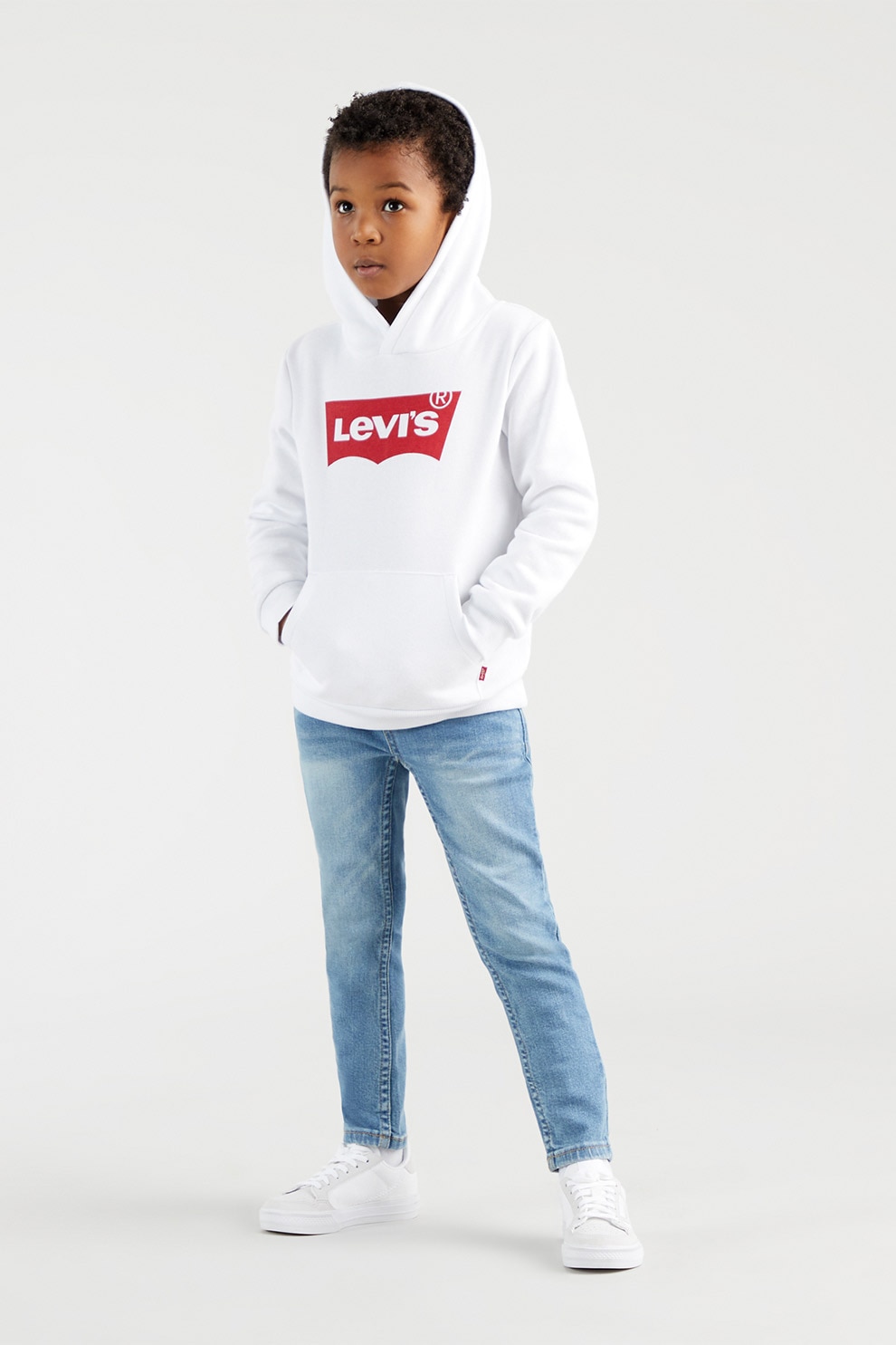 Levi's, Hanorac cu imprimeu logo si buzunar kangaroo, Rosu, Alb