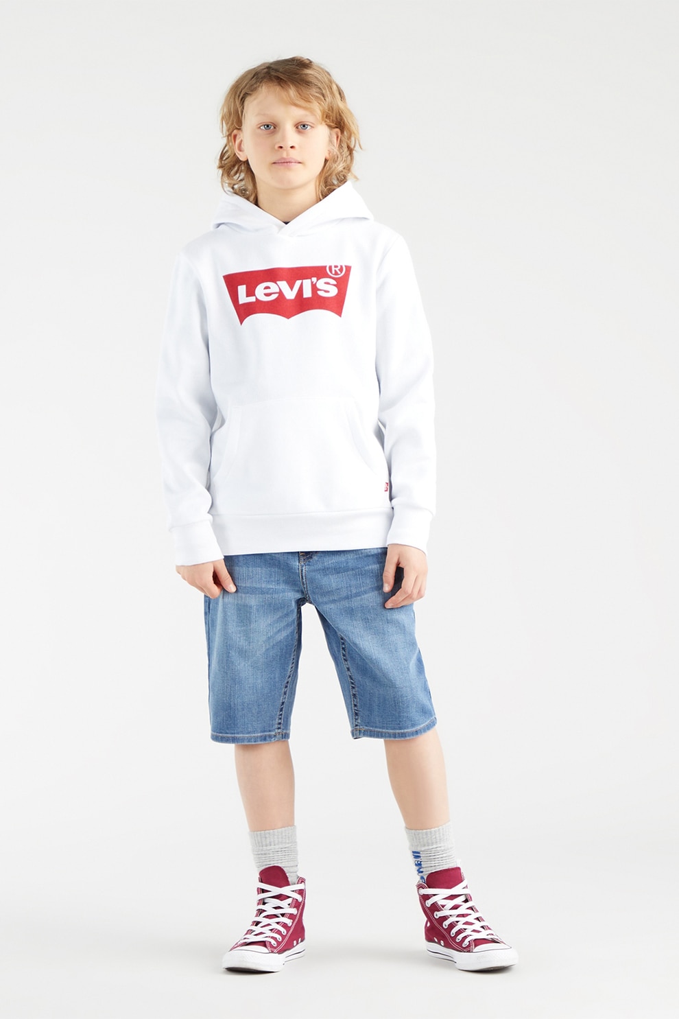 Levi's, Hanorac cu imprimeu logo si buzunar kangaroo, Rosu, Alb