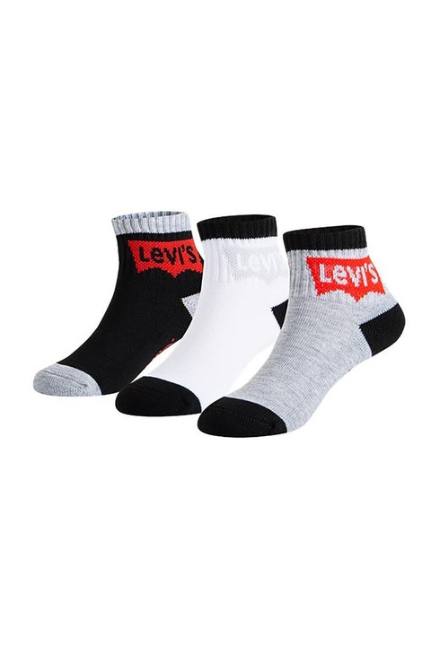 Levi's, Set de sosete scurte cu logo - 3 perecho, Alb/Negru/Gri melange