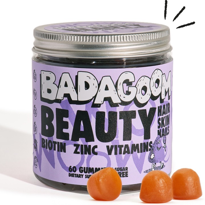 Supliment alimentar BADAGOOM Beauty, jeleuri cu continut ridicat de Biotina 5.000 mcg pentru par, piele si unghii, pentru 30 zile, fara zahar, vegan, 60 buc