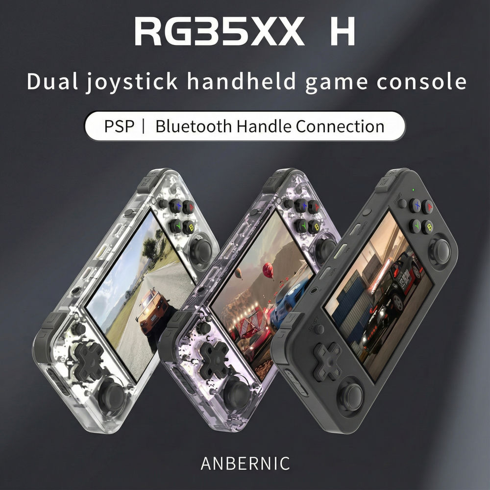 Consola portabila retro ANBERNIC RG35XX H cu jocuri, quad core Cortex-A53 1.5GHz, 1GB LPDDR4, IPS LCD 3.5" 640x480, 3300 mAh, WiFi 5, Bluetooth 4.2, alb transparent