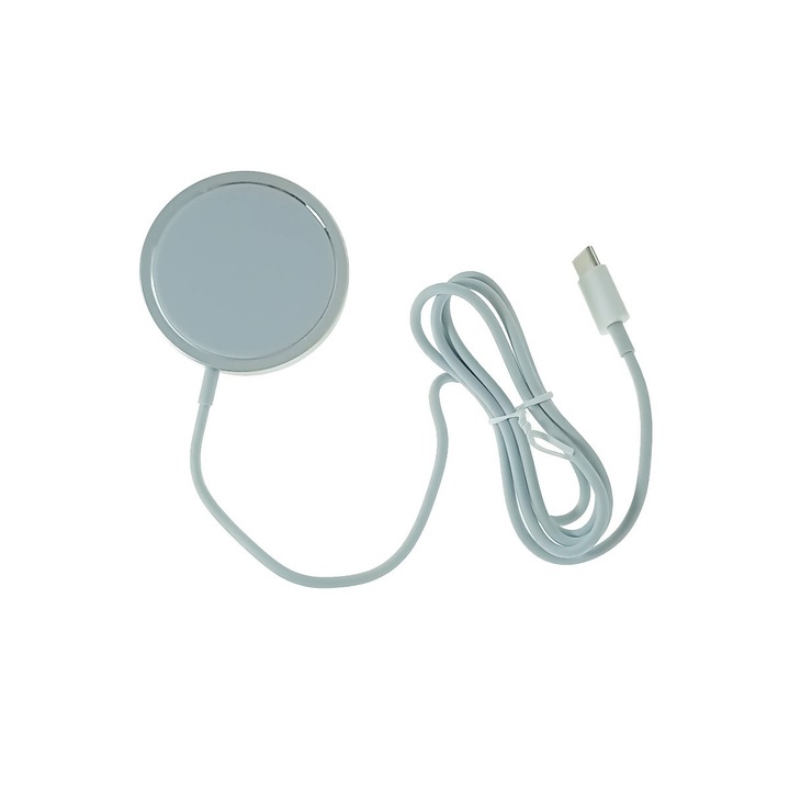 Incarcator Qi Wireless Magsafe 15W, Jellico W11, conector USB Tip C, Alb Alb 1.5 Ah