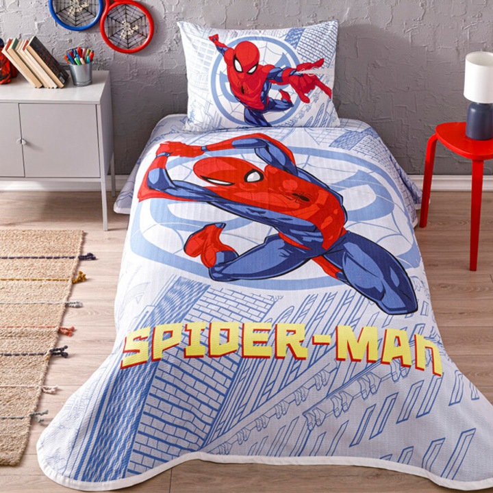 Комплект спално бельо и завивка за 1 човек, TAC, Spider Man Simione, 100% памук, 3 части