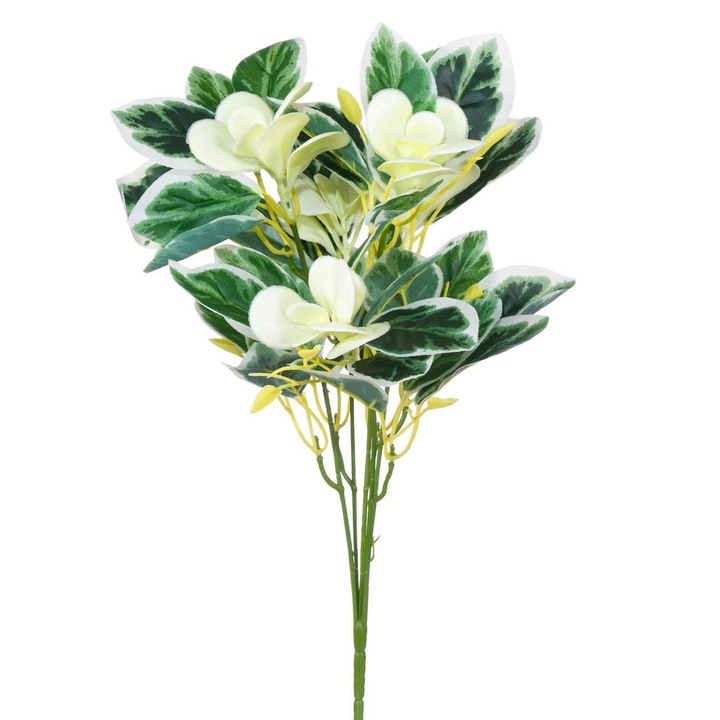 Buchet de flori artificiale decorative Shopiens®, cu flori verzi si albe, 34 cm