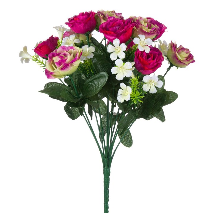 Buchet de flori artificiale decorative Shopiens® cu flori roz albe, 35 cm