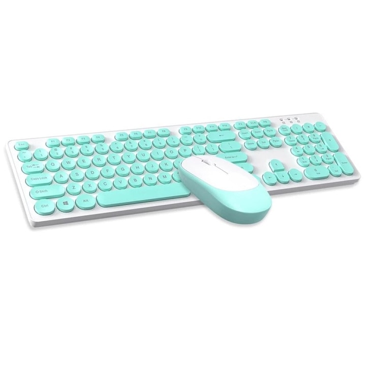 Комплект безжична клавиатура и мишка Andowl, универсален, синьо-бял