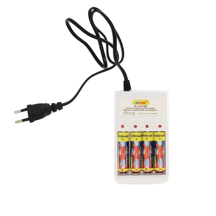 4 foglalatos akkumulátortöltő Andowl Q-CD100 - Fehér