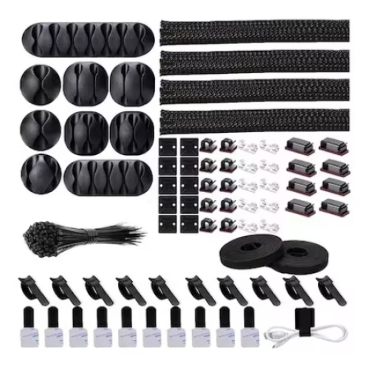Set pentru organizator cabluri, 173 Piese, Negru