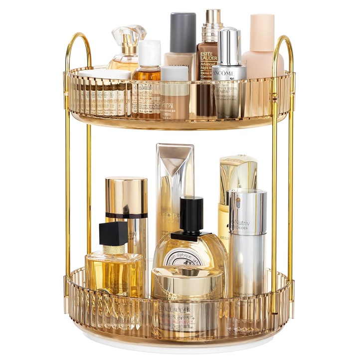 Въртяща се стойка за козметика, QttvbTna, ABS/акрил, прозрачно/златно