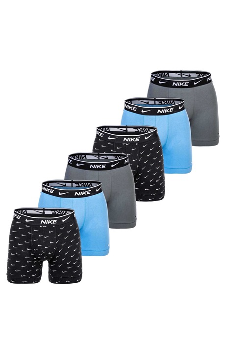 Nike, Set de boxeri cu banda logo in talie - 6 perechi, Negru/Gri/Albastru