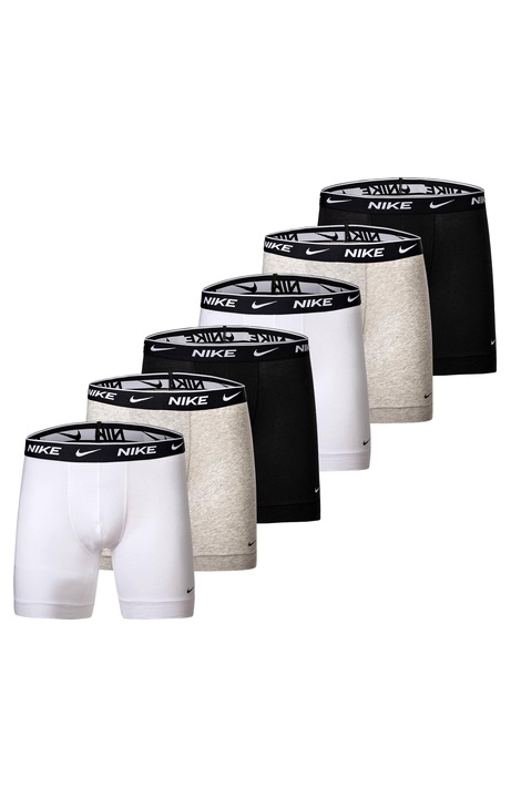 Nike, Set de boxeri cu banda logo in talie - 6 perechi, Alb/Negru/Gri