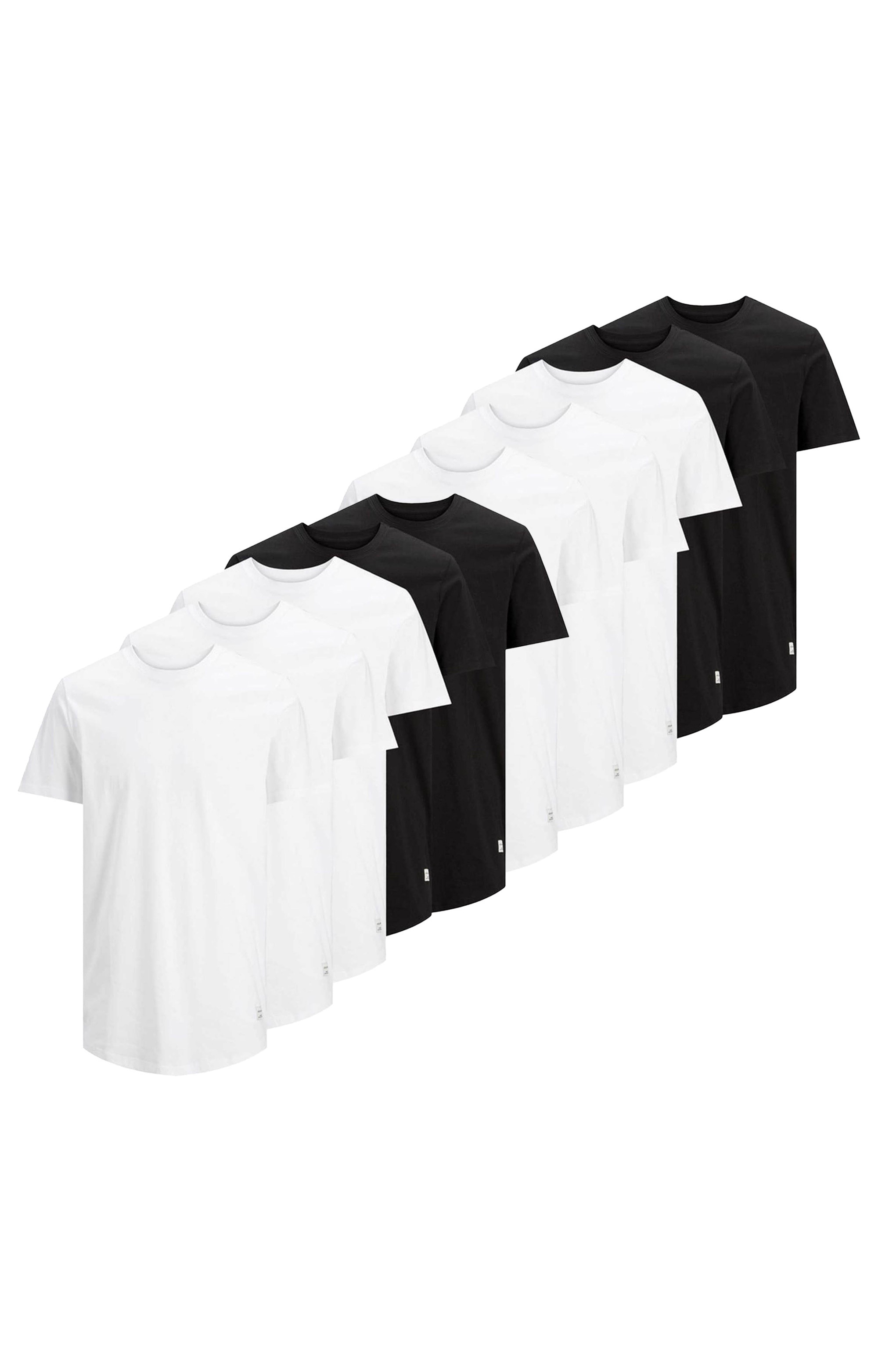 Jack & Jones, Set de tricouri de bumbac - 10 piese, Negru, Alb, XL