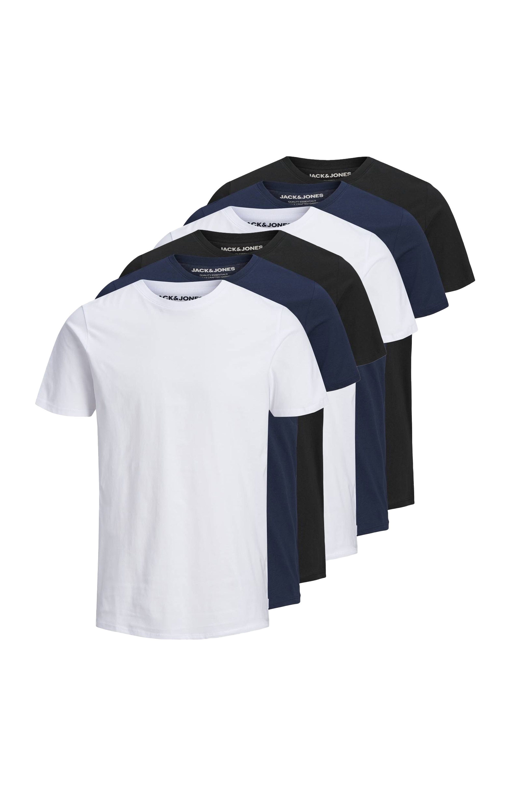 Jack & Jones, Set de tricouri din bumbac organic JJEORGANIC - 6 piese, Negru, Alb, Bleumarin, L