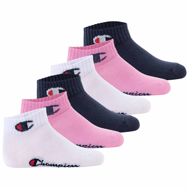 Champion, Къси чорапи 26835 с лого - 6 чифта, Бял/Розово/Син, 27-30 EU