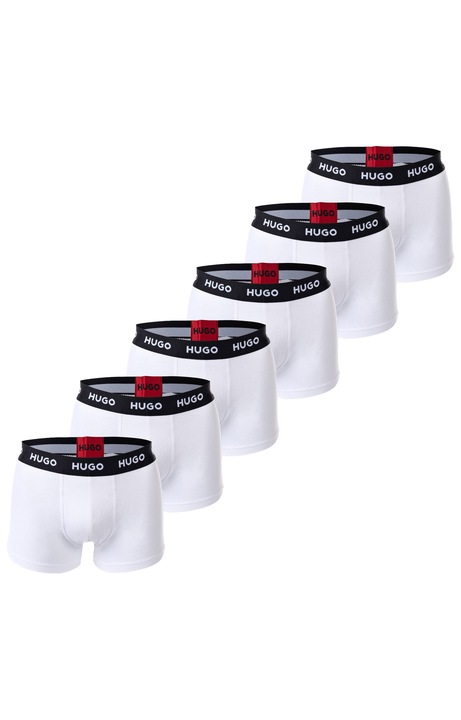 HUGO, Set de boxeri cu banda logo in talie - 6 perechi, Alb