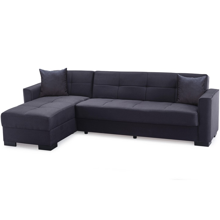 Разтегателен ъглов диван Modella Poyraz, Размери 265X74X80 см, Спална повърхност 103x235 см, Антрацитно сив