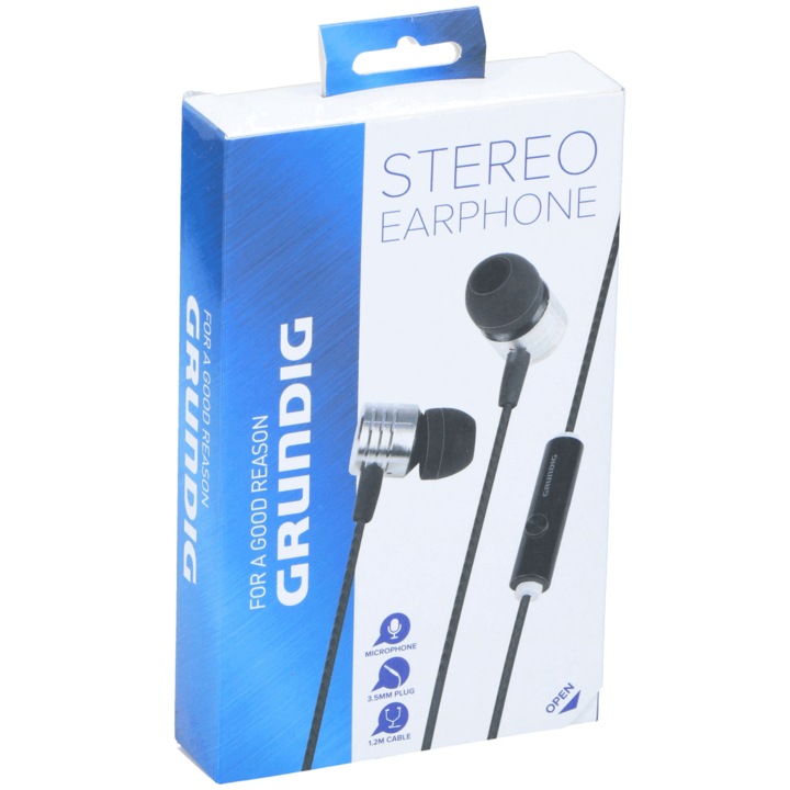 Casti stereo Grundig, mufa de 3, 5 mm, lungime cablu 1, 20 m, negre