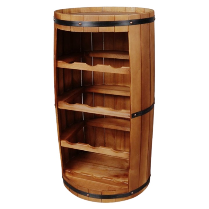 Поставка за бутилки вино във формата на бъчва, рустик дърво