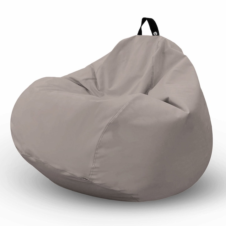 Fotoliu Updeco Puf Bean Bag tip para XL Chroma, impermeabil, poate fi folosit outdoor, cusatura dubla, sac interior, cu maner, 90 x 90 x 60 cm, Taupe
