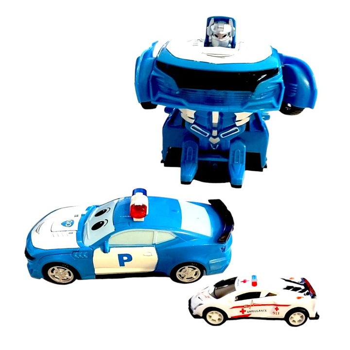 Трансформърс играчка робот, специална полицейска кола, kidsNplay, пластмаса, 17 см, с метална миникола, 6,5 см, 3 години+