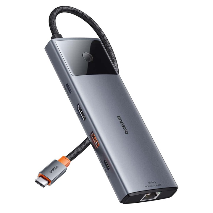 Хъб USB-C към HDMI, 3xUSB, 2xUSB-C, RJ45, SD, TF, Jack3.5mm, O20, Baseus Metal Gleam Series II B00061800813 00, O20, Space Gray