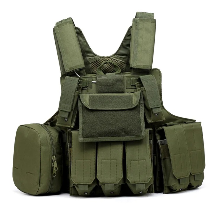 Airsoft тактическа жилетка, Zola®, 8 джоба, найлон, зелена