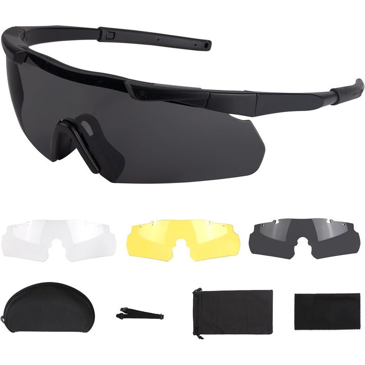 Тактически слънчеви очила, унисекс, с 3 комплекта сменяеми лещи, поляризирани лещи, защитен калъф, кутия и други аксесоари， DONFANLIA®