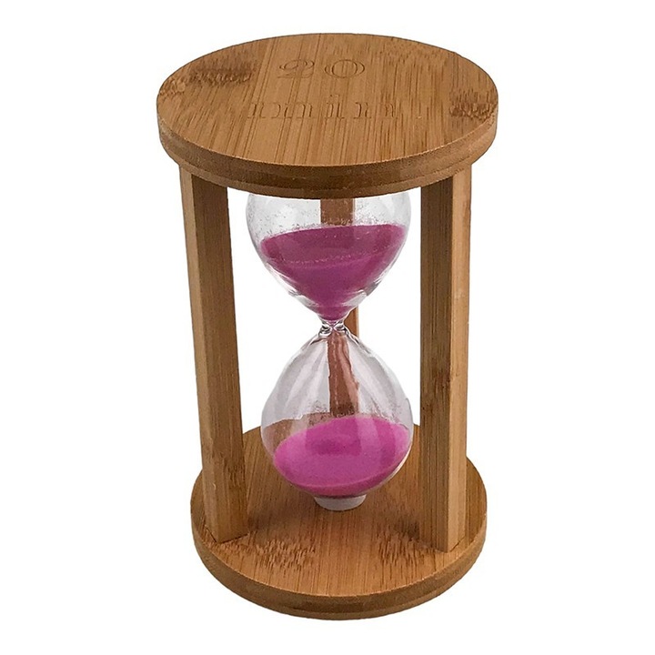 Clepsidra din lemn cu scris 20 de minute, 10x16 cm, maro-roz