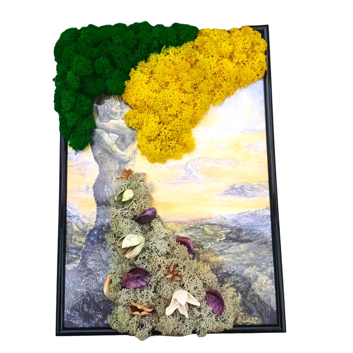 Decoratiune pentru interior, copacul vietii cuplu, licheni, 30x23 cm