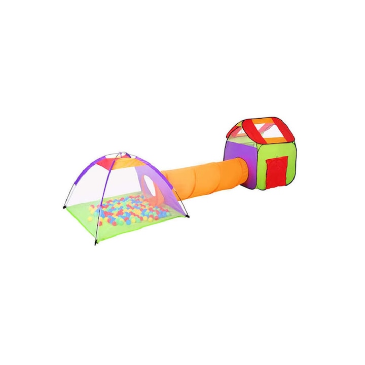 Cort pentru copii, casuta cu tunel si 200 de mingi colorate