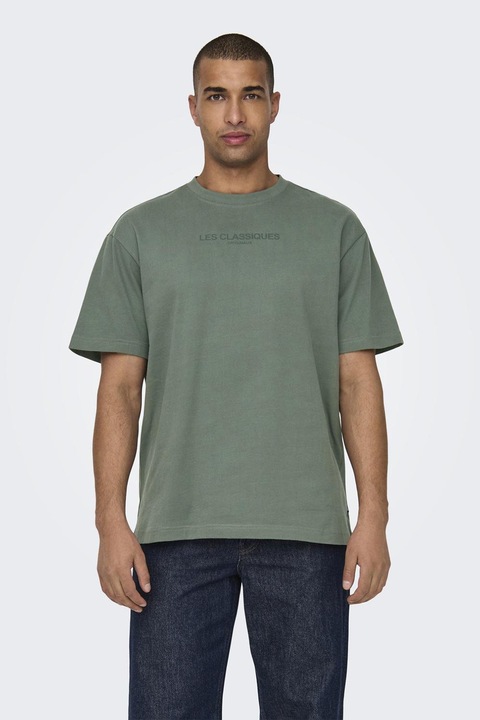 Only & Sons, Тениска с овално деколте, Тъмнозелен