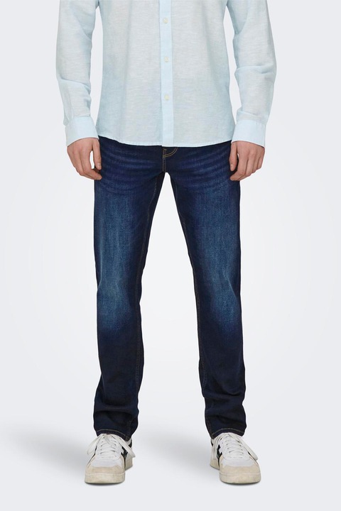 Only & Sons, Alacsony derekú slim fit farmernadrág, Sötétkék