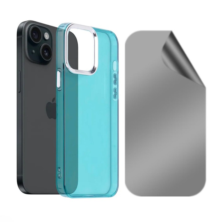 Set Folie Hydrogel Regenerabil PRIVACY si Husa Silicon 1.5MM Flexibil TPU pentru Samsung Galaxy S23 FE, Anti-Spy, Smoky Color, Verde