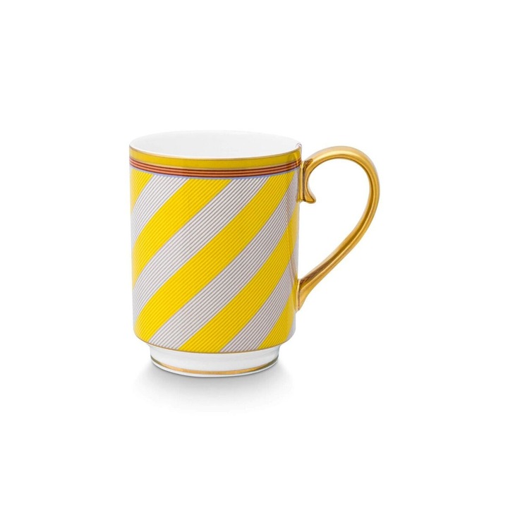 Cana portelan, Pip Studio, Stripes Yellow, 350ml, colectia Pip Chique