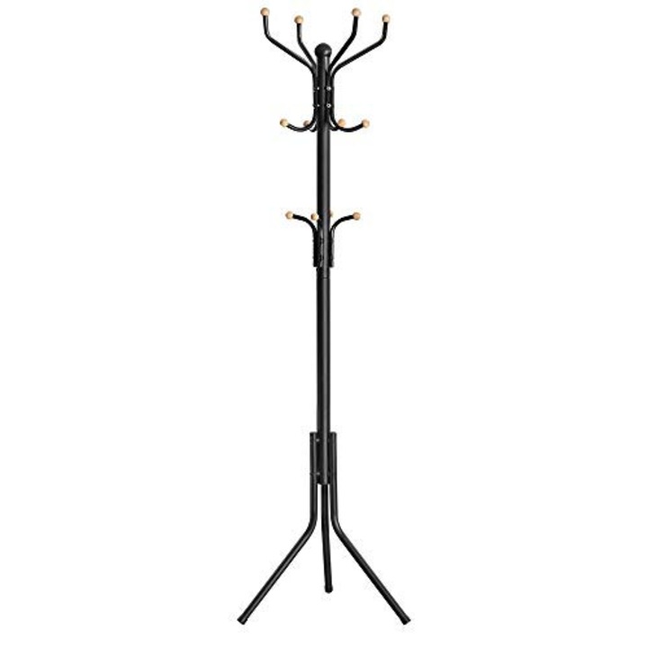 SONGMICS Fém Álló Fogas, Fekete Kalap, Táska és Kabáttartó, 182cm (RCR19B)