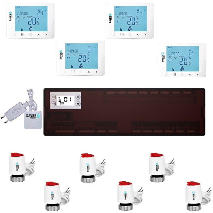Prémium automatizálási csomag ZigBee Clima fűtéshez és hűtéshez az elosztóból 4 zónával hőszivattyúval, Daver