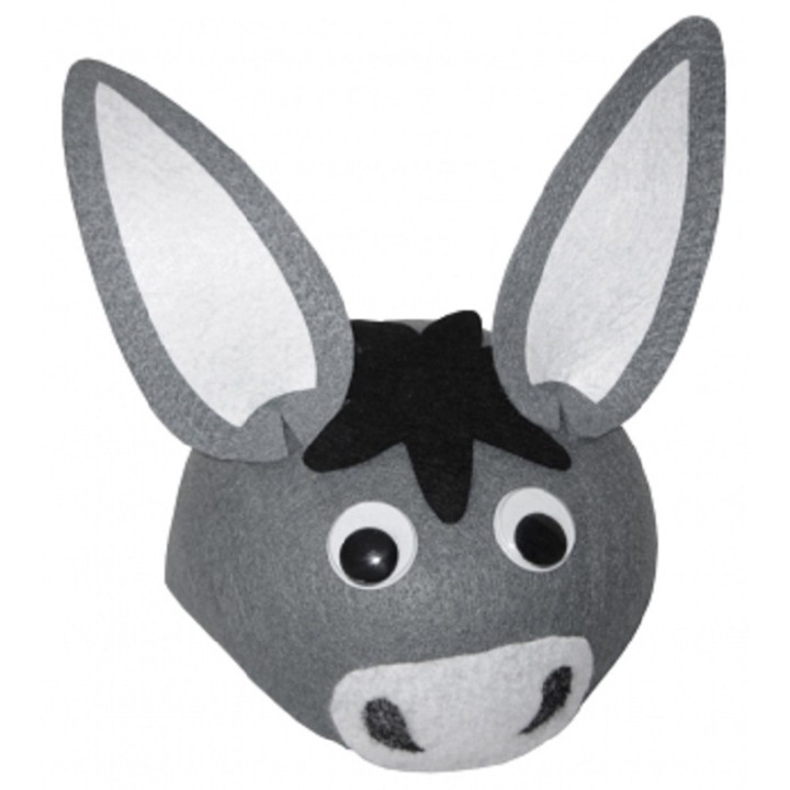 Palarie carnaval, model magar, gri cu urechi albe, marime universala