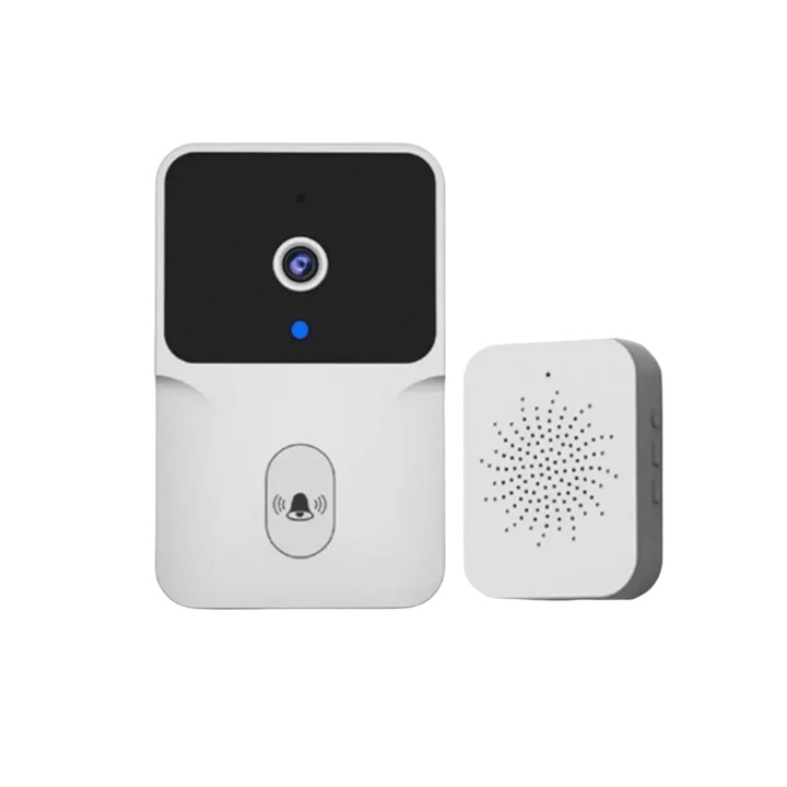 Tuya Wireless video csengő, éjjellátó, távirányító a dedikált TuyaSmart alkalmazáson keresztül, 38 dal, 4 hangerőszint, hatótávolság 150 méterig, kétirányú mikrofon, fehér