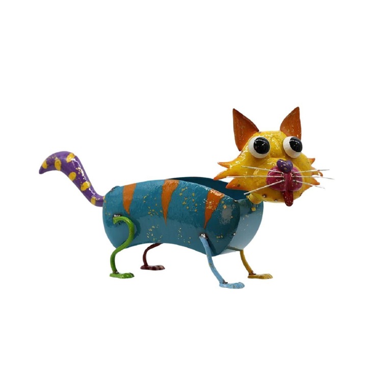 Ghiveci decorativ din metal vopsit Pisicuta, 52 x 26 x 40 cm