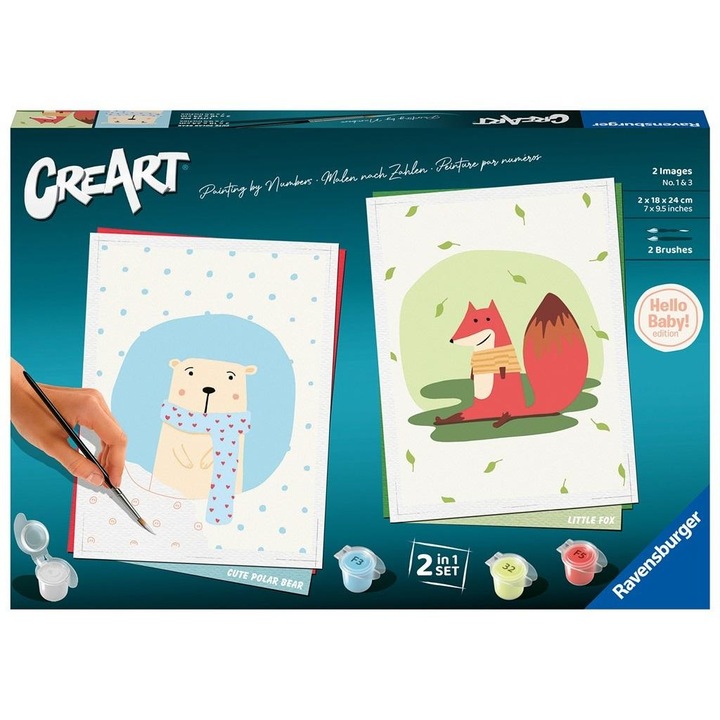 Комплект за рисуване, Ravensburger, 12 години, бяла мечка/лисица, многоцветен