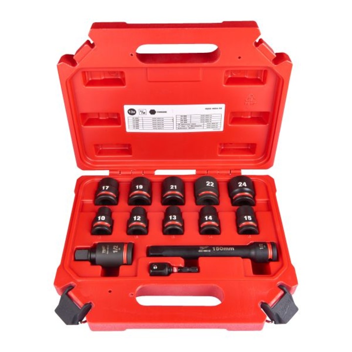 MILWAUKEE Shockwave Short Impact Socket Wrench Set 13 1/2" Square Hex 10mm, 12mm, 13mm, 14mm, 15mm, 17mm, 19mm, 21mm, 22mm, 24mm, пластмасова кутия
