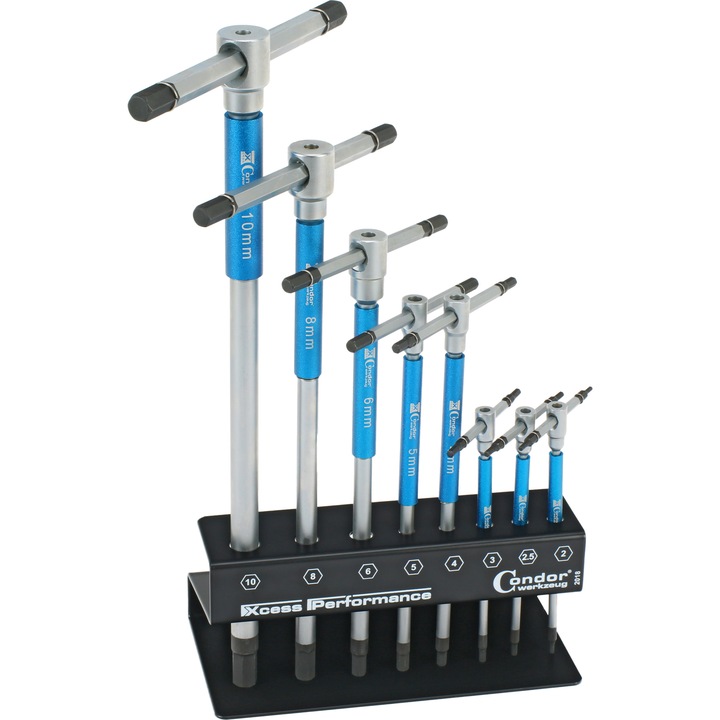 Set chei Imbus 2-10 mm cu maner in T cu 3 cai, profil hexagon, 8 piese